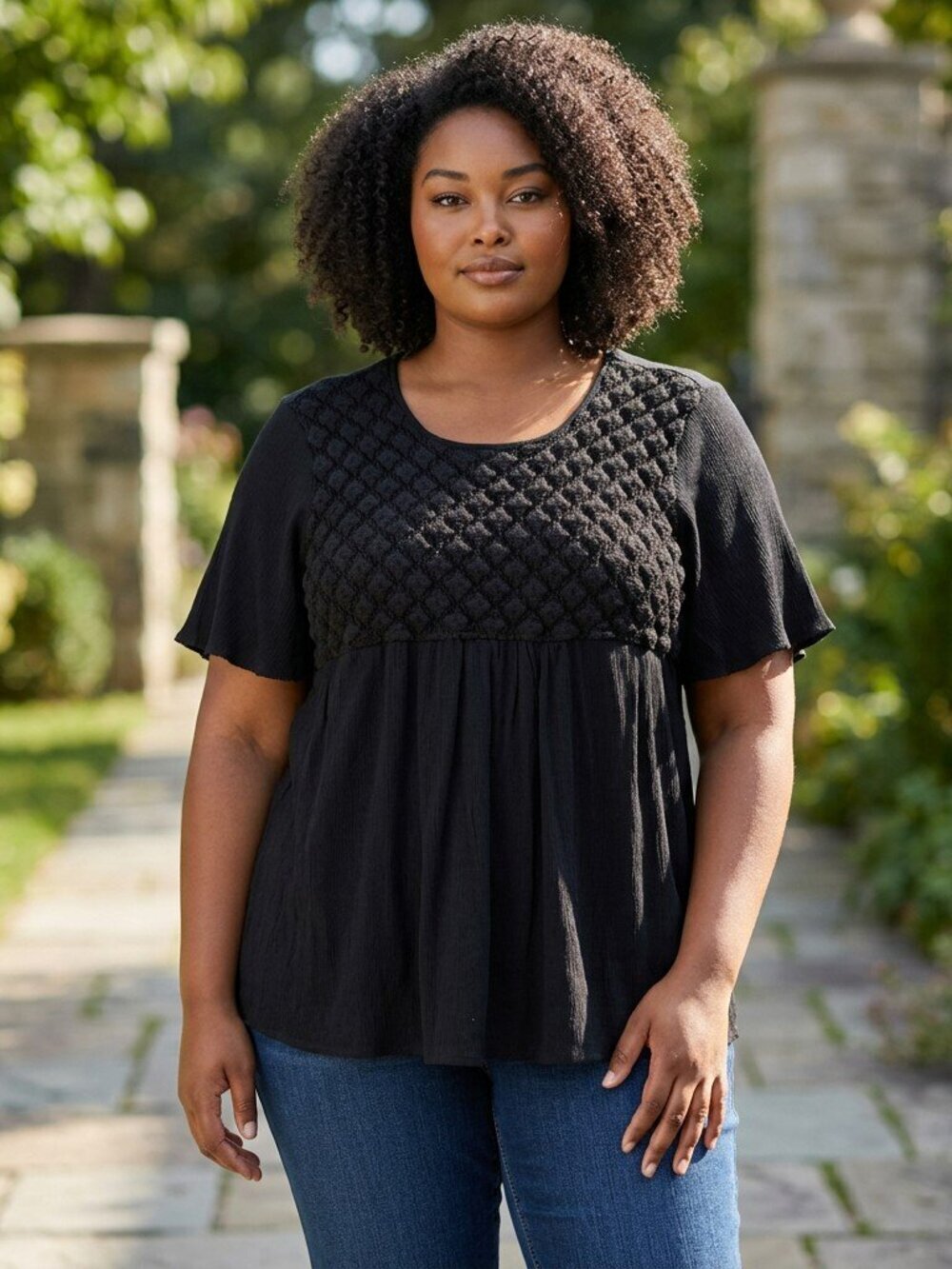 Liz and Me Womens Size 3X Black Short Sleeve Weaved Stretchy Blouse Top Shirt